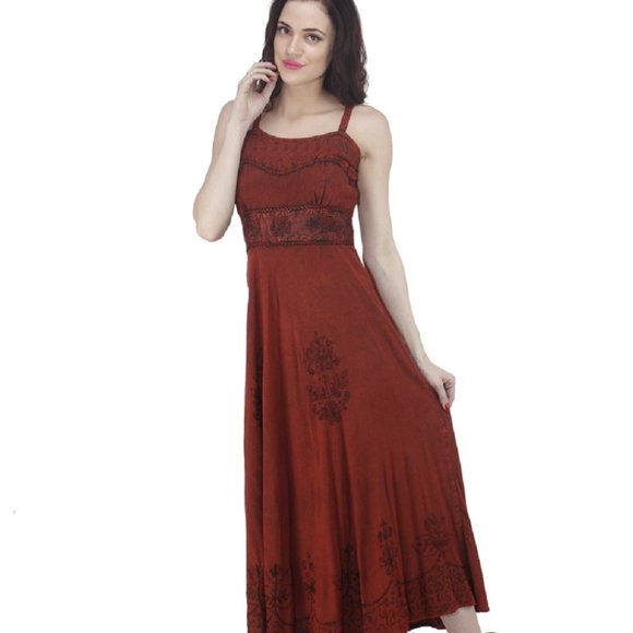 AUGLLE Dresses & Skirts - RED A-LINE CUT SHALLOW NECK LONG DRESS
